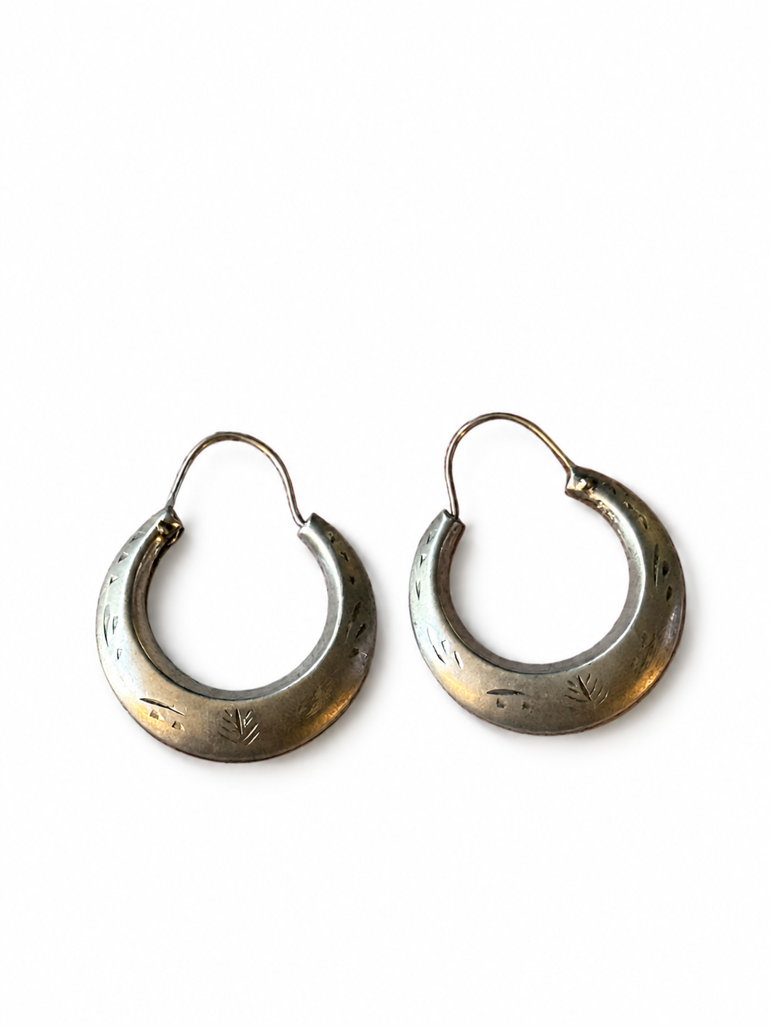 VNTG Sterling Silver Engraved Hollow Hoop Earrings