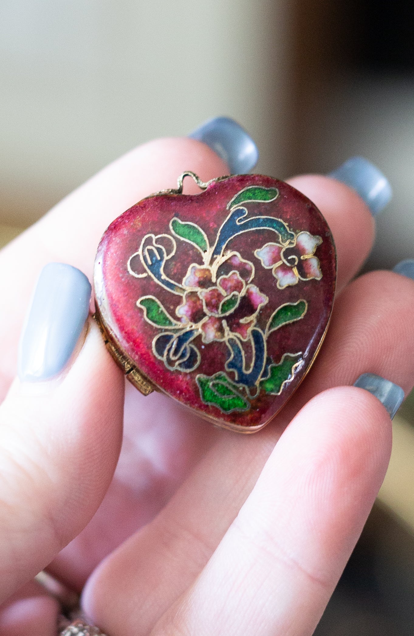 Vintage Cloisonne Enamel heart Pendant Necklace