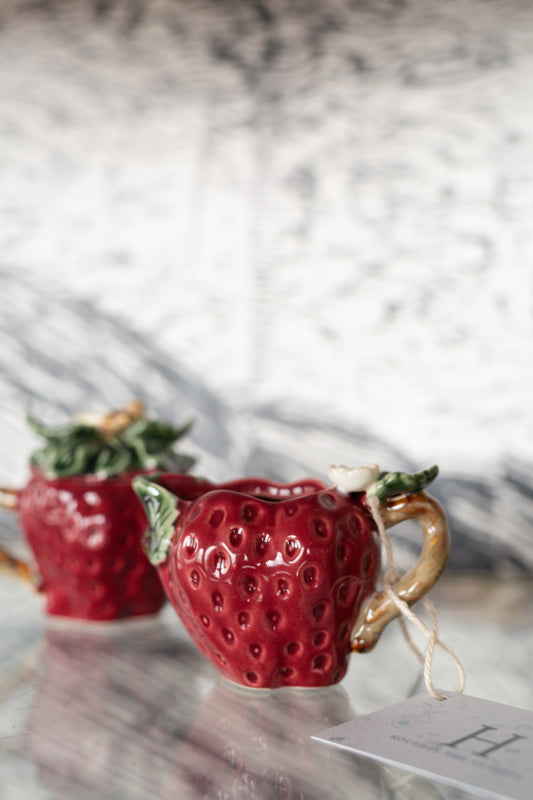 Majolica Style Strawberry Sugar & Cream Set