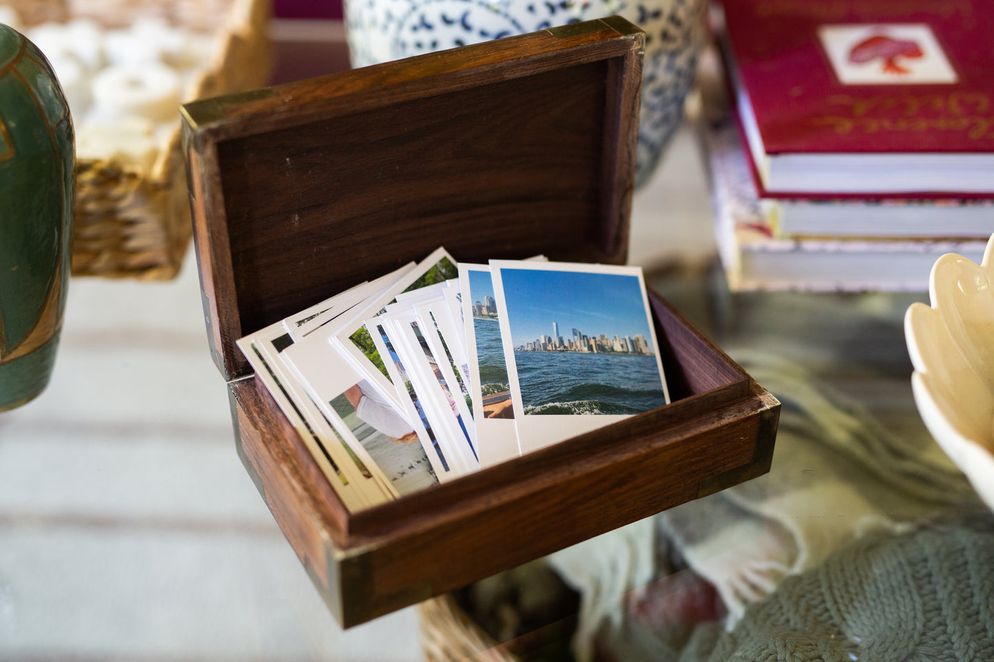 Vintage Wooden Box with Brass Inlay