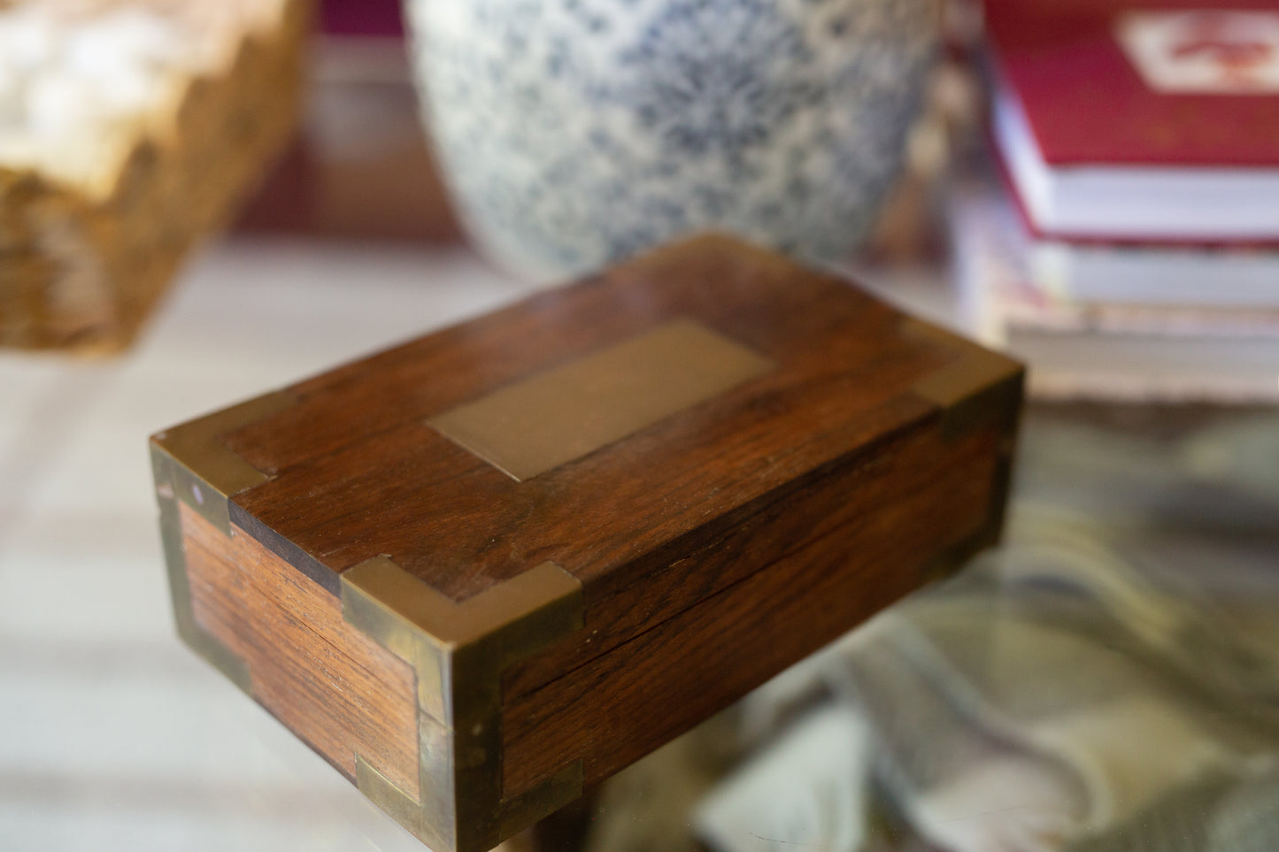 Vintage Wooden Box with Brass Inlay