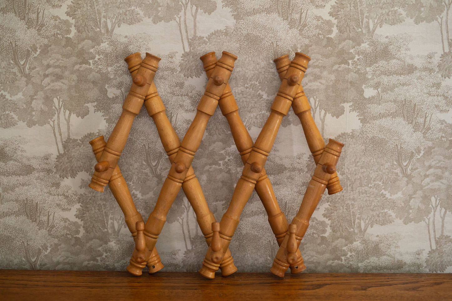 Accordian Style Bamboo Wall Coat Rack