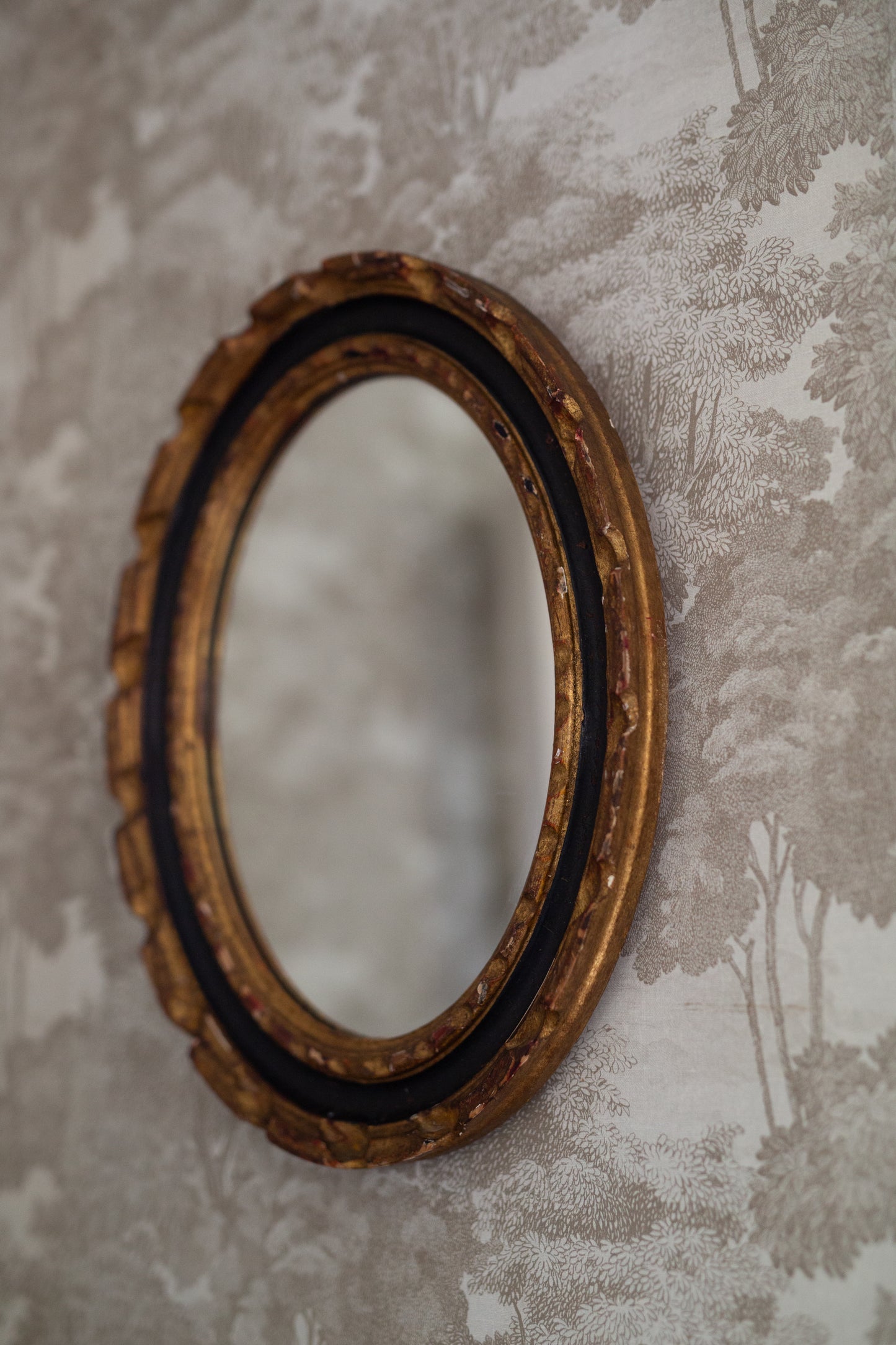 Black and Gold Gilt Oval Mirror