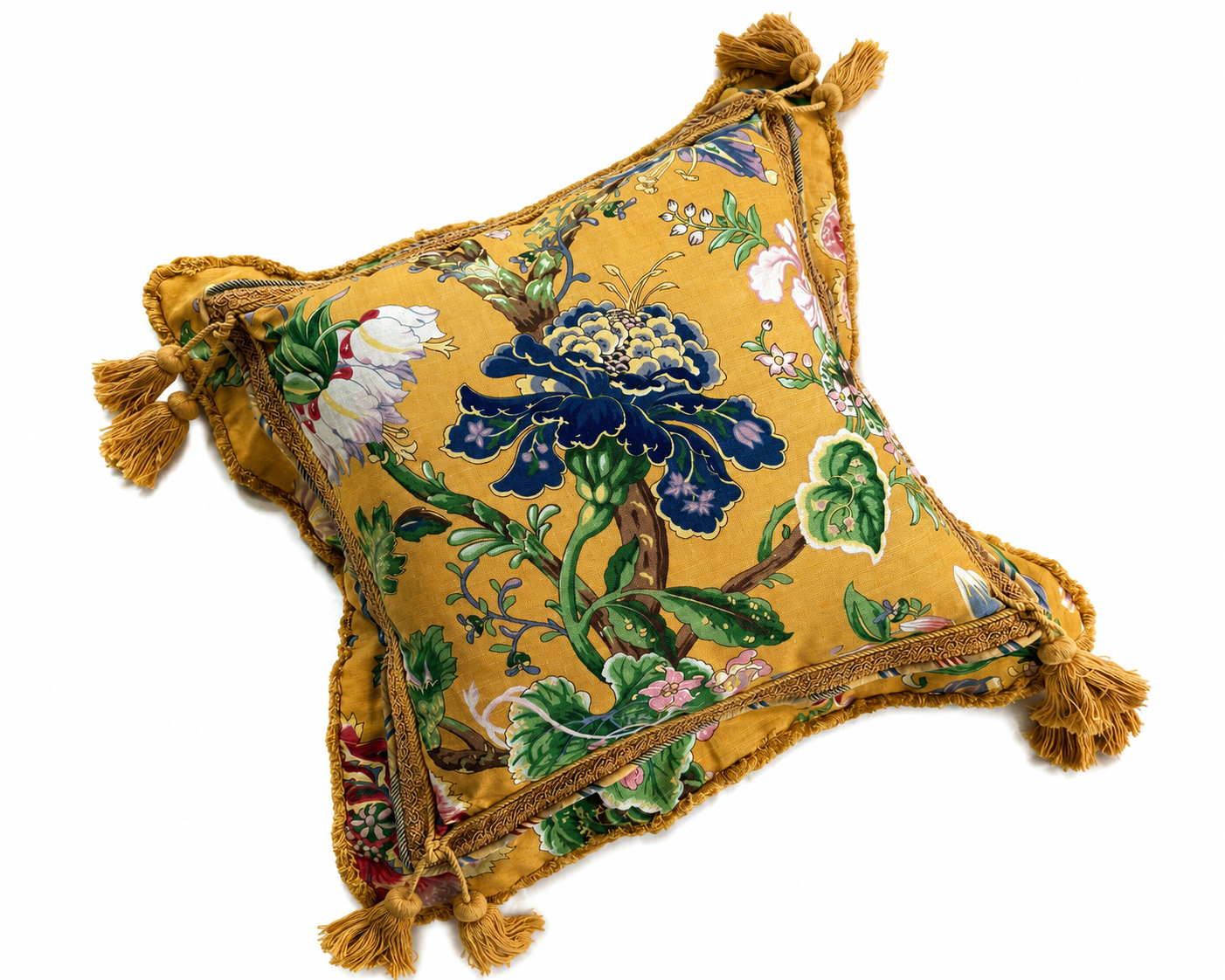 Custom Chinoiserie Botanical Tassel Pillow