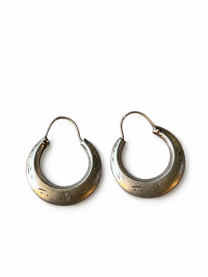 VNTG Sterling Silver Engraved Hollow Hoop Earrings