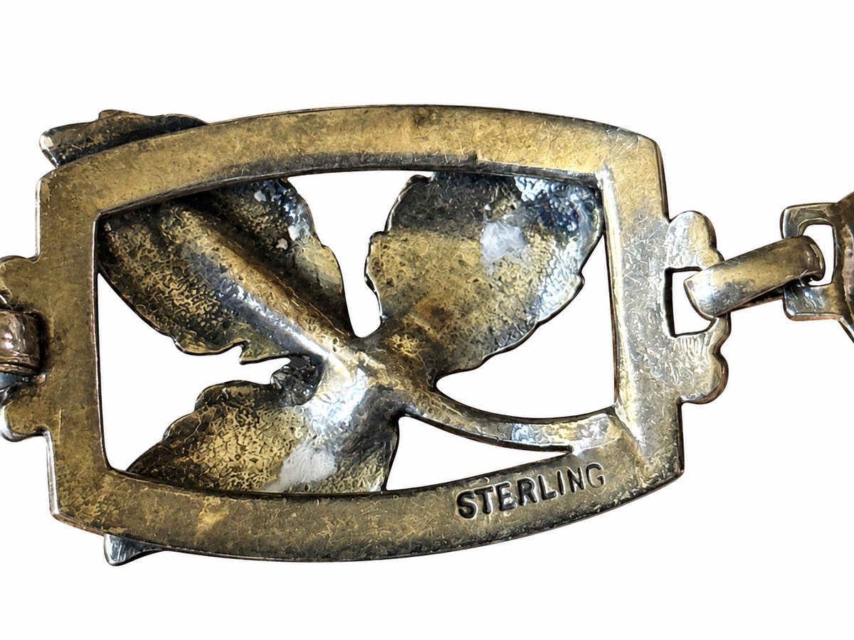 VNTG Sterling Rose & Leaf Bracelet, 1940's Sterling Bracelet With Leaves and Roses