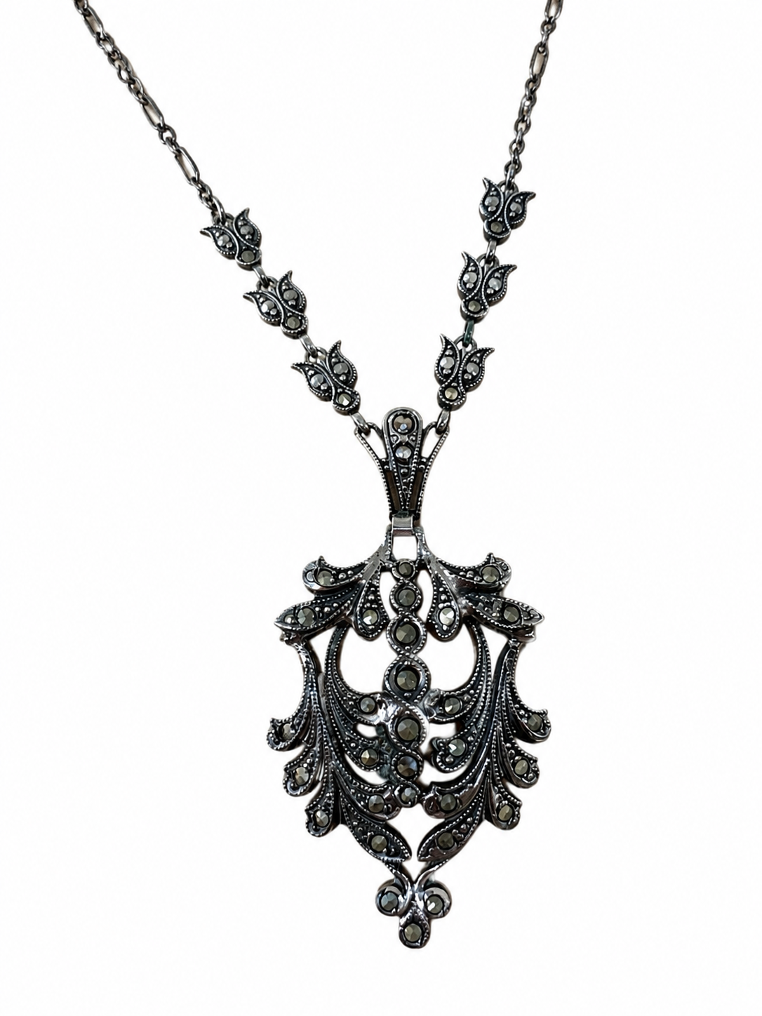Art Deco Sterling Silver & Marcasite Necklace, c. 1925–1935