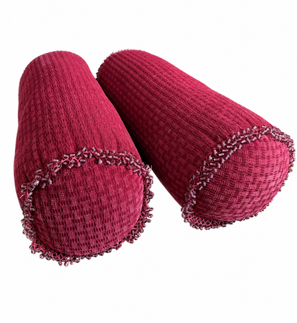 Custom Raspberry Chenille Bolster Pillows