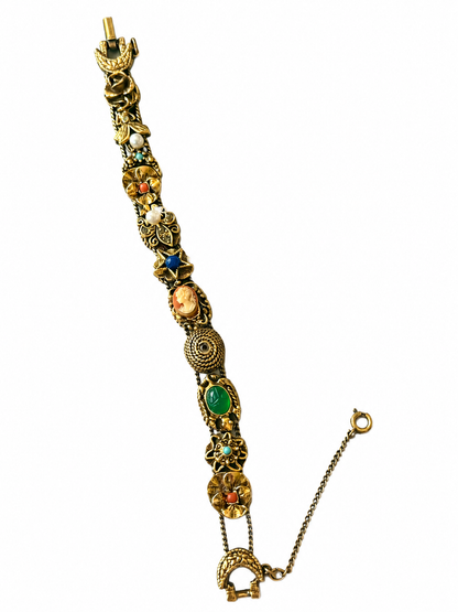 Vintage Goldette Victorian Revival Slide Charm Bracelet