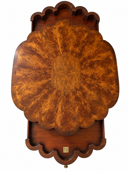 Theodore Alexander Burl Wood Scalloped Two-Tier Side Table