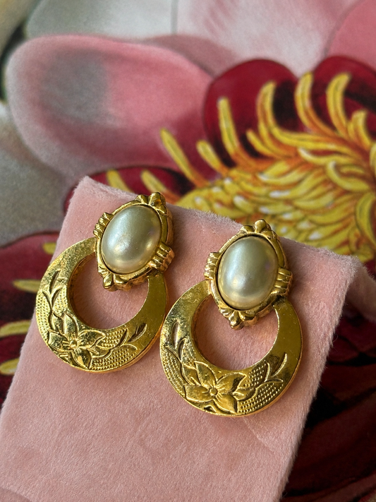 Floral Etched Gold Tone Post Backs