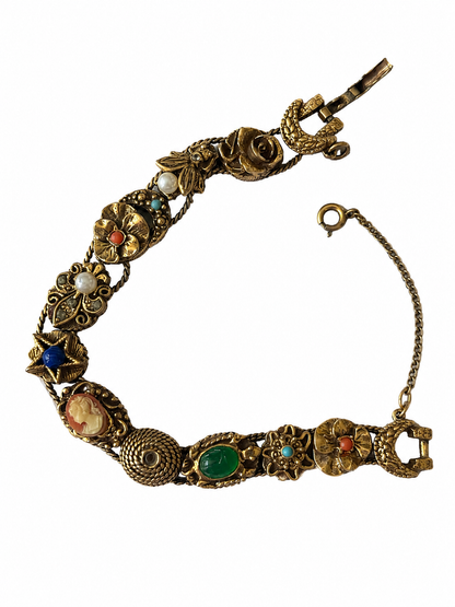 Vintage Goldette Victorian Revival Slide Charm Bracelet