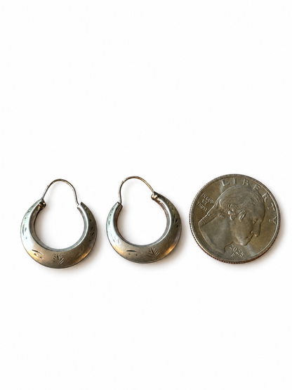 VNTG Sterling Silver Engraved Hollow Hoop Earrings