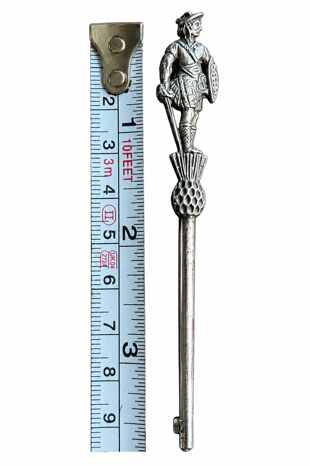 Sterling Silver Kilt Pin, Scottish Clansman & Thistle, 1960 Edinburgh hallmark