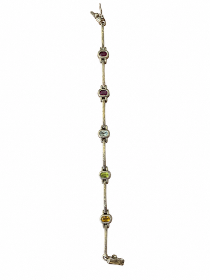 VNTG Sterling Multi-Gemstone Bar Link Bracelet