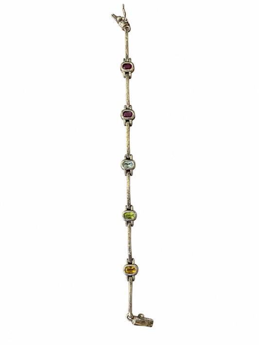 VNTG Sterling Multi-Gemstone Bar Link Bracelet