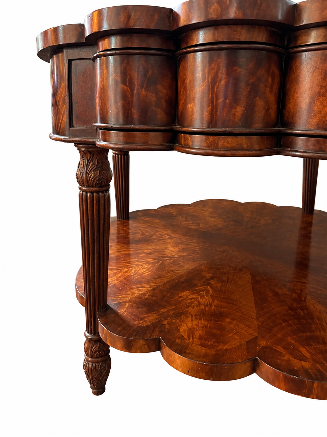 Theodore Alexander Burl Wood Scalloped Two-Tier Side Table