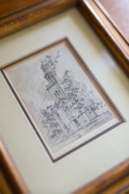 Church Etching, Signed