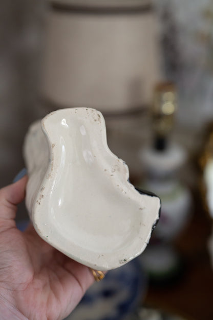 Antique Staffordshire Black & White Spaniel Porcelain Figurine