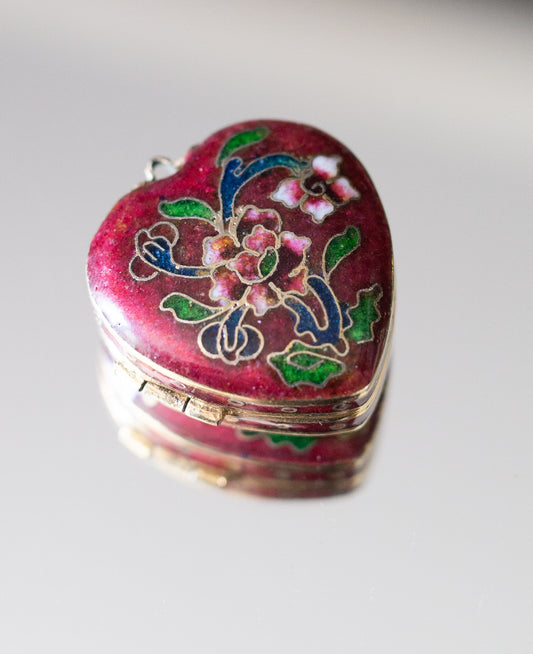 Vintage Cloisonne Enamel heart Pendant Necklace