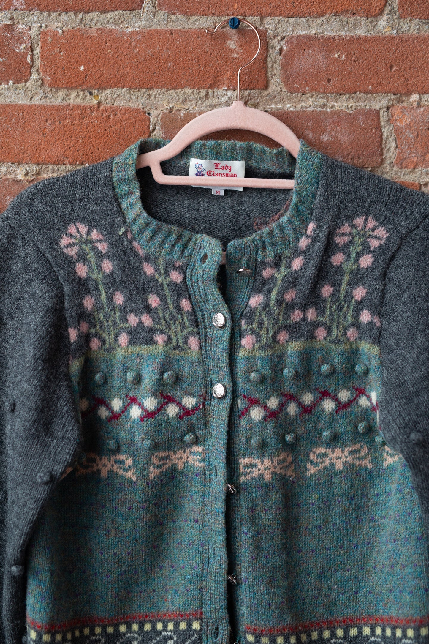 Vintage Scottish Wool Patterned Bobble Knit Cardigan
