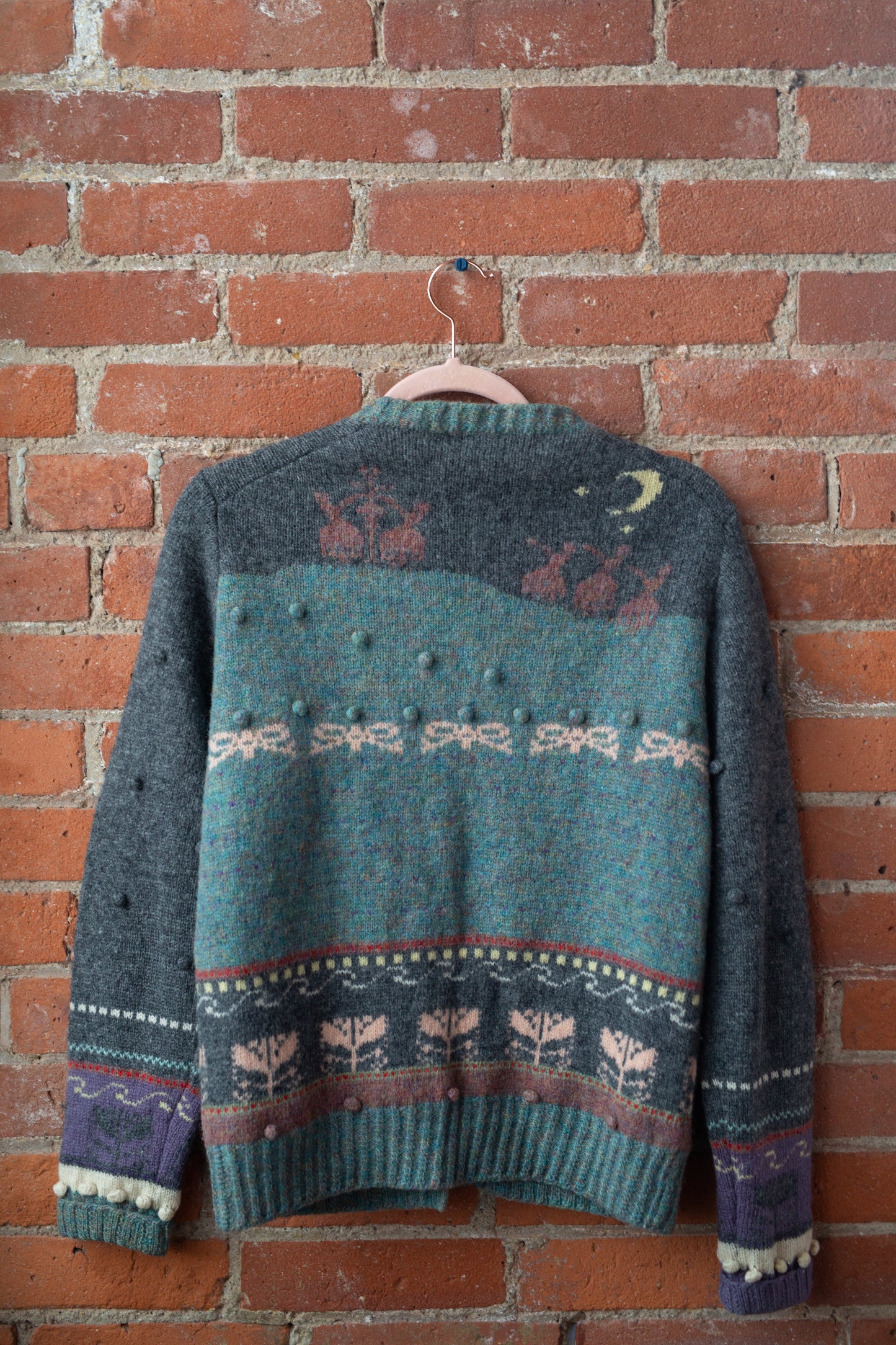 Vintage Scottish Wool Patterned Bobble Knit Cardigan