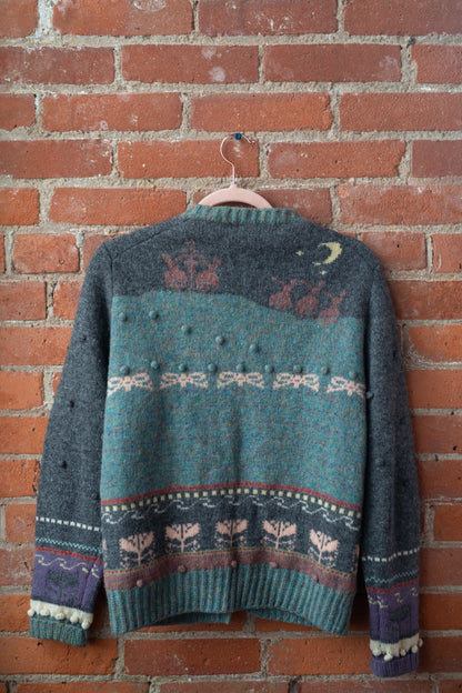 Vintage Scottish Wool Patterned Bobble Knit Cardigan