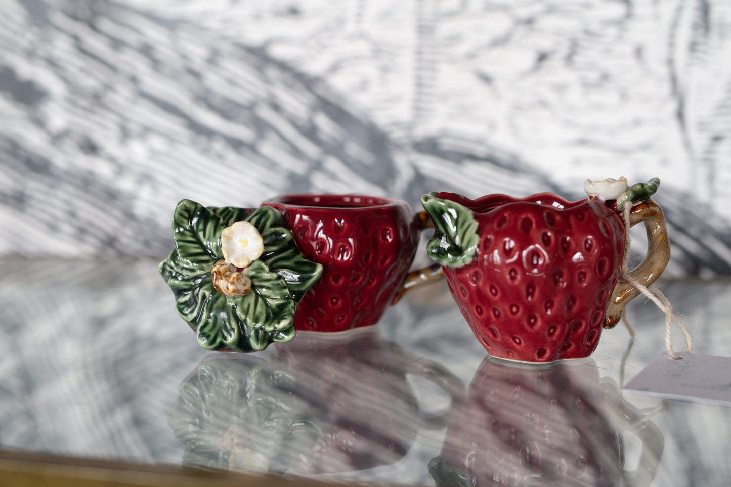 Majolica Style Strawberry Sugar & Cream Set
