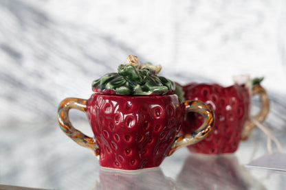 Majolica Style Strawberry Sugar & Cream Set