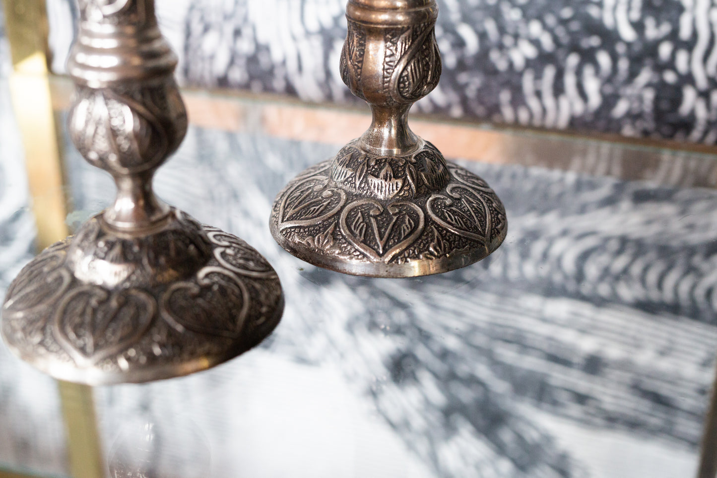 Vintage Silver Plated Pair Of Pillar Candle Sticks