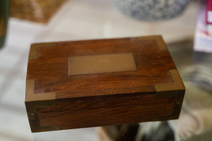 Vintage Wooden Box with Brass Inlay