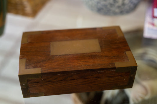 Vintage Wooden Box with Brass Inlay