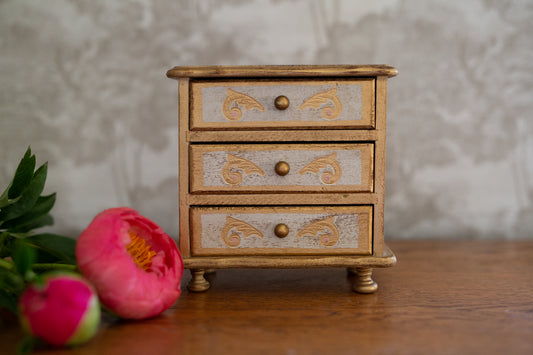 Florentine Gold Giltwood 3 Drawer Jewelry/ Music Box