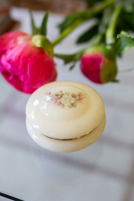 Vintage Alabaster Round Trinket Box