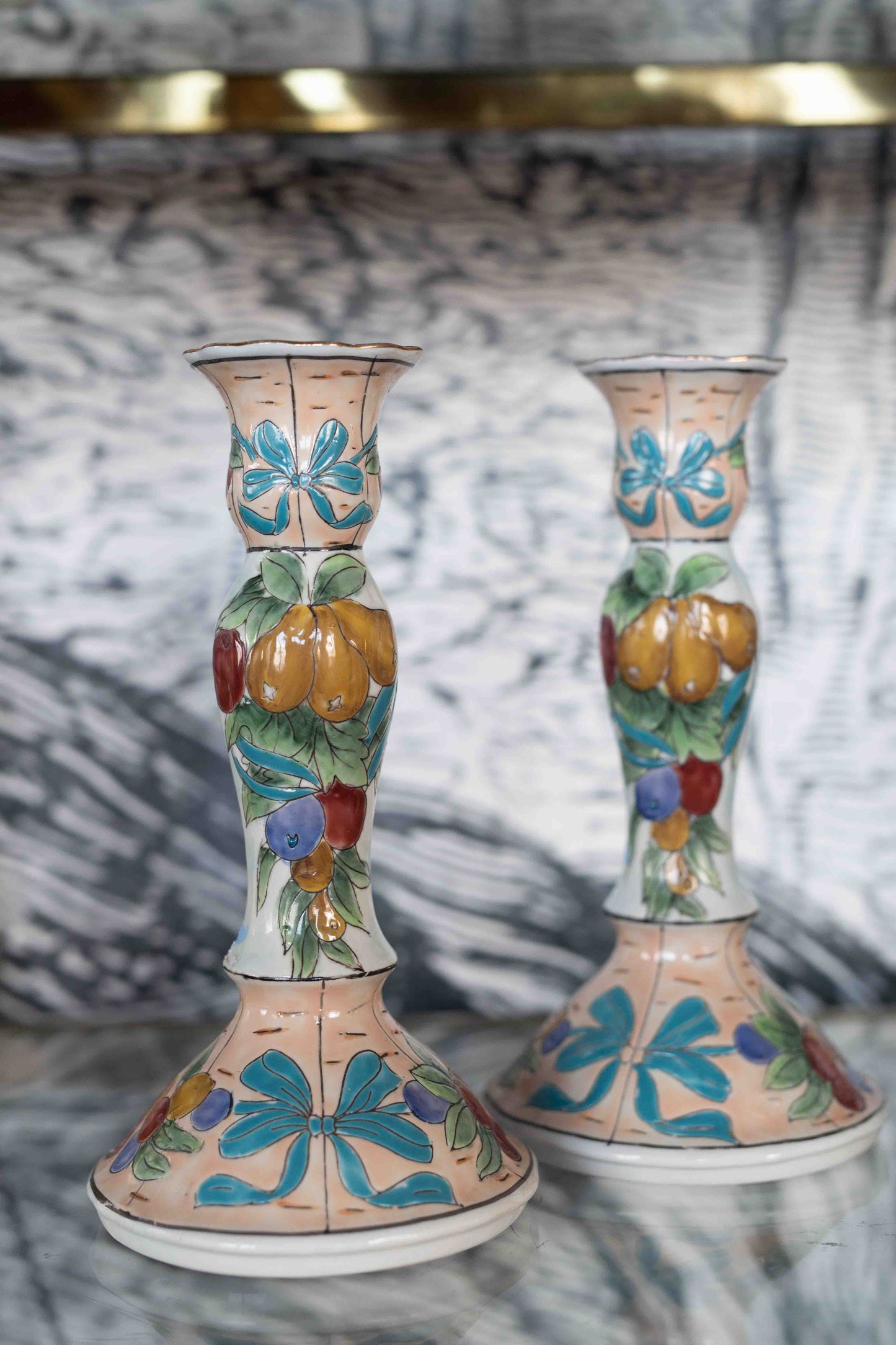 Ceramic Fall Harvest Candlesticks