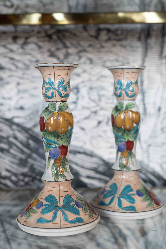 Ceramic Fall Harvest Candlesticks