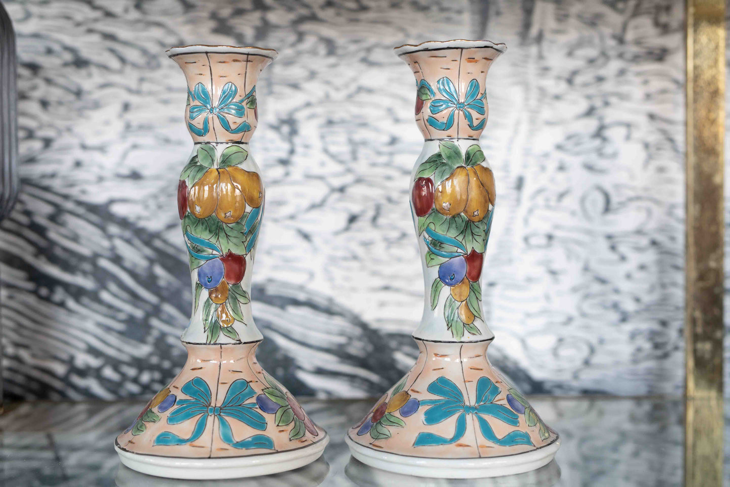 Ceramic Fall Harvest Candlesticks