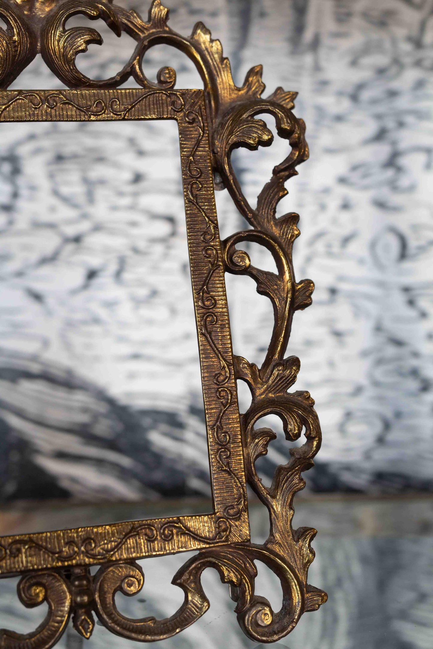 Antique Art Nouveau Ornate Brass Gold Frame