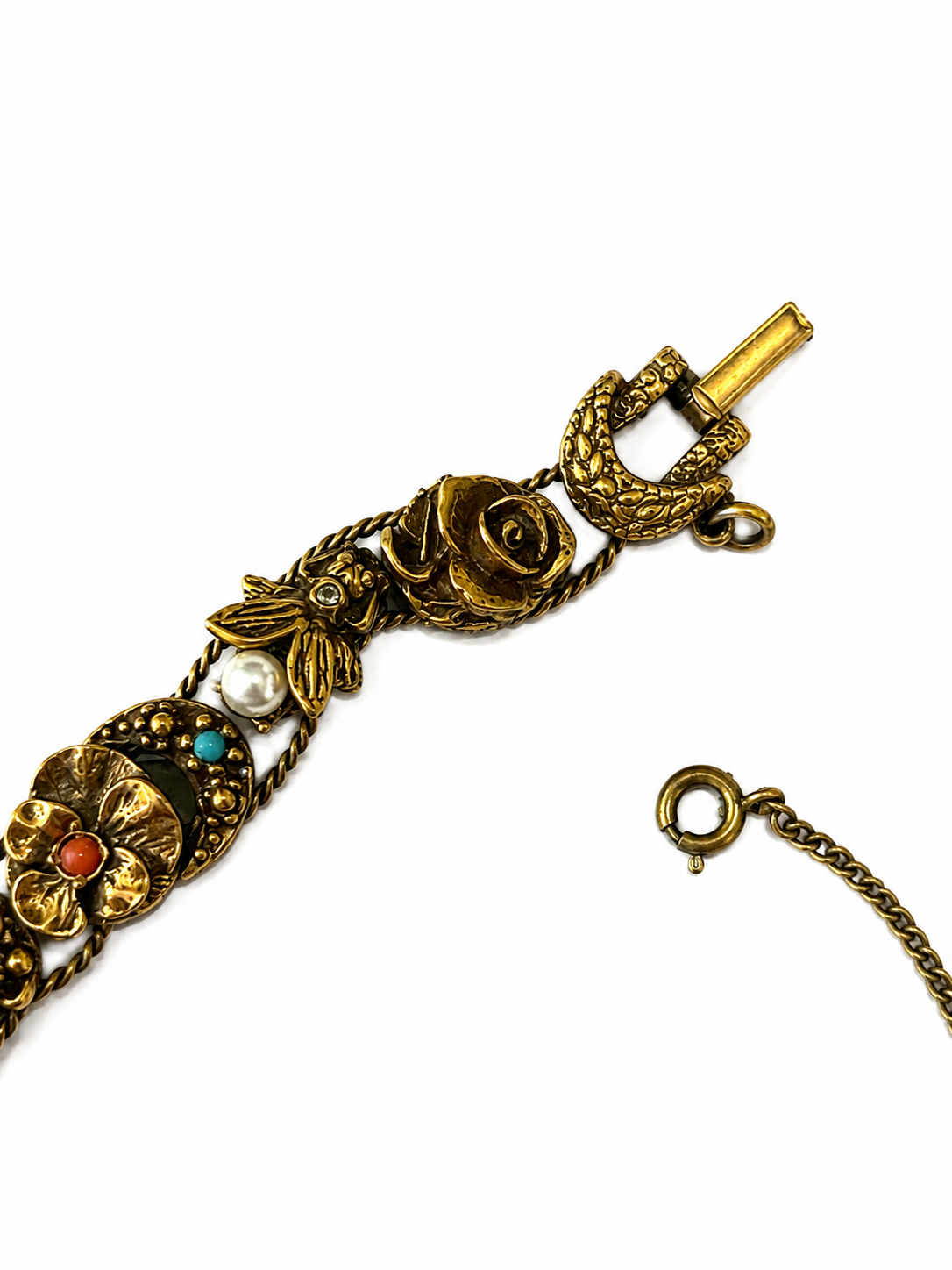 Vintage Goldette Victorian Revival Slide Charm Bracelet