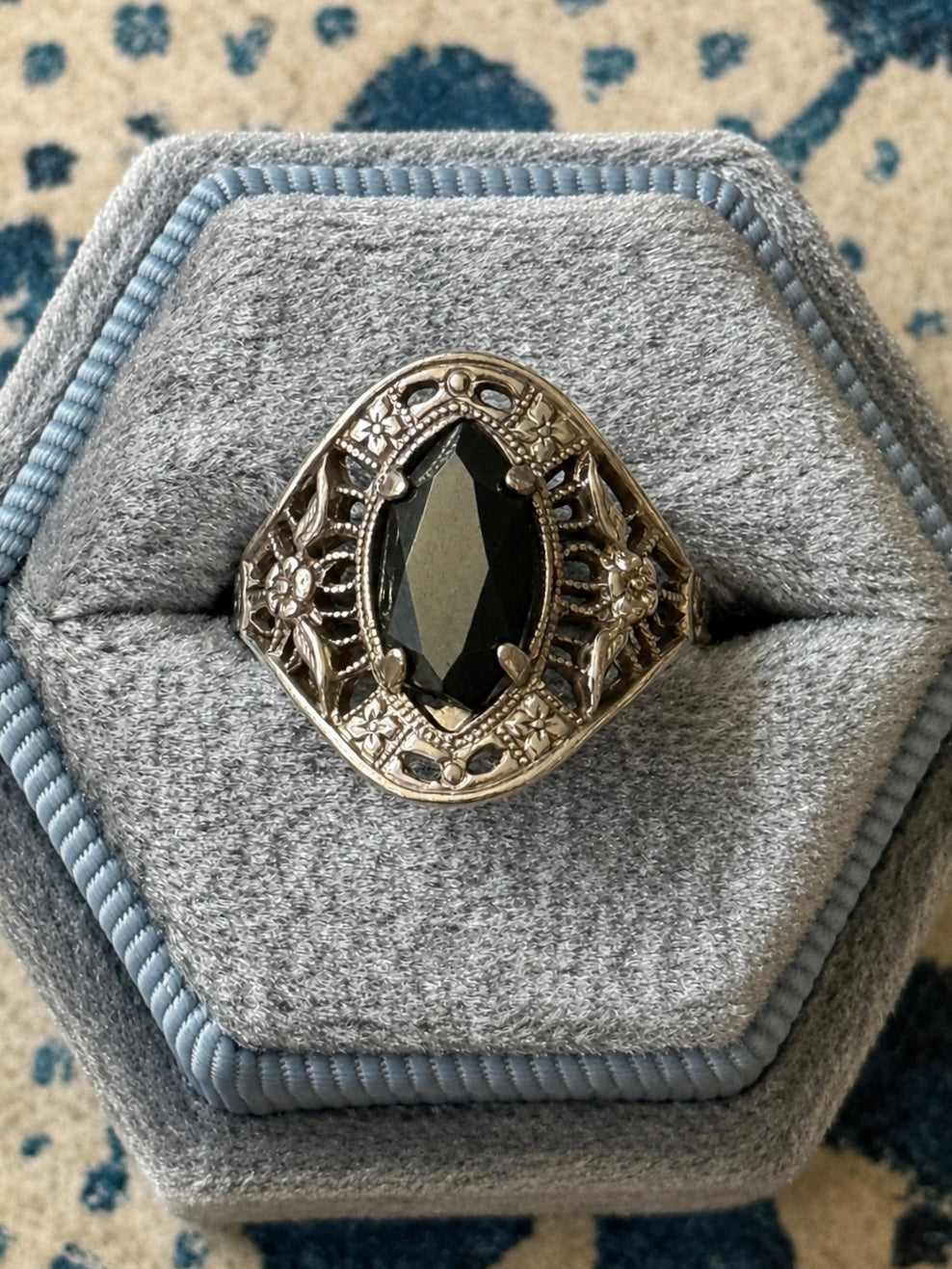 Vintage Sterling Silver Hematite Ring, Sz 6.5