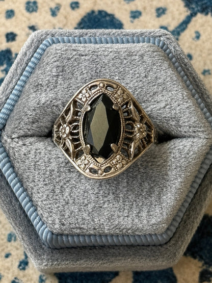 Vintage Sterling Silver Hematite Ring, Sz 6.5