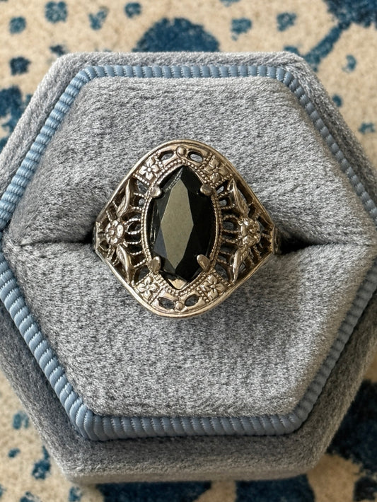 Vintage Sterling Silver Hematite Ring, Sz 6.5
