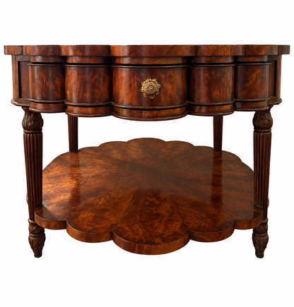 Theodore Alexander Burl Wood Scalloped Two-Tier Side Table