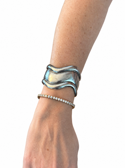 Vintage Mexico 925 Sterling Silver Modernist Wave Cuff