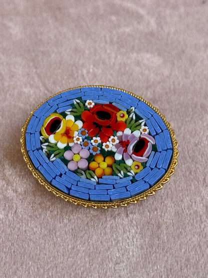 Italian Micro Mosaic Floral Brooch