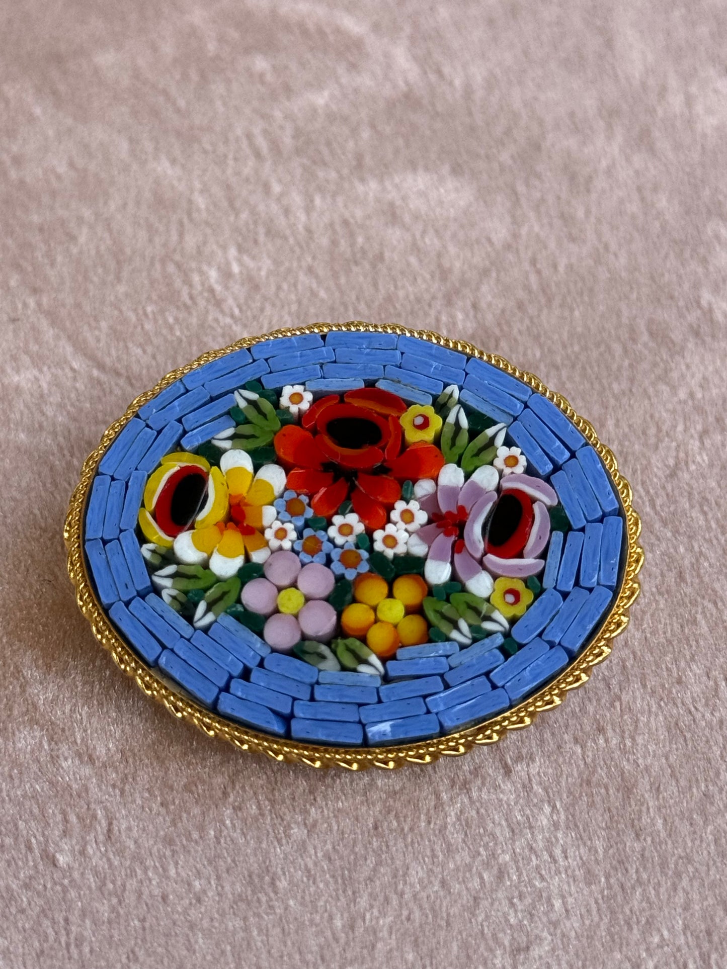Italian Micro Mosaic Floral Brooch