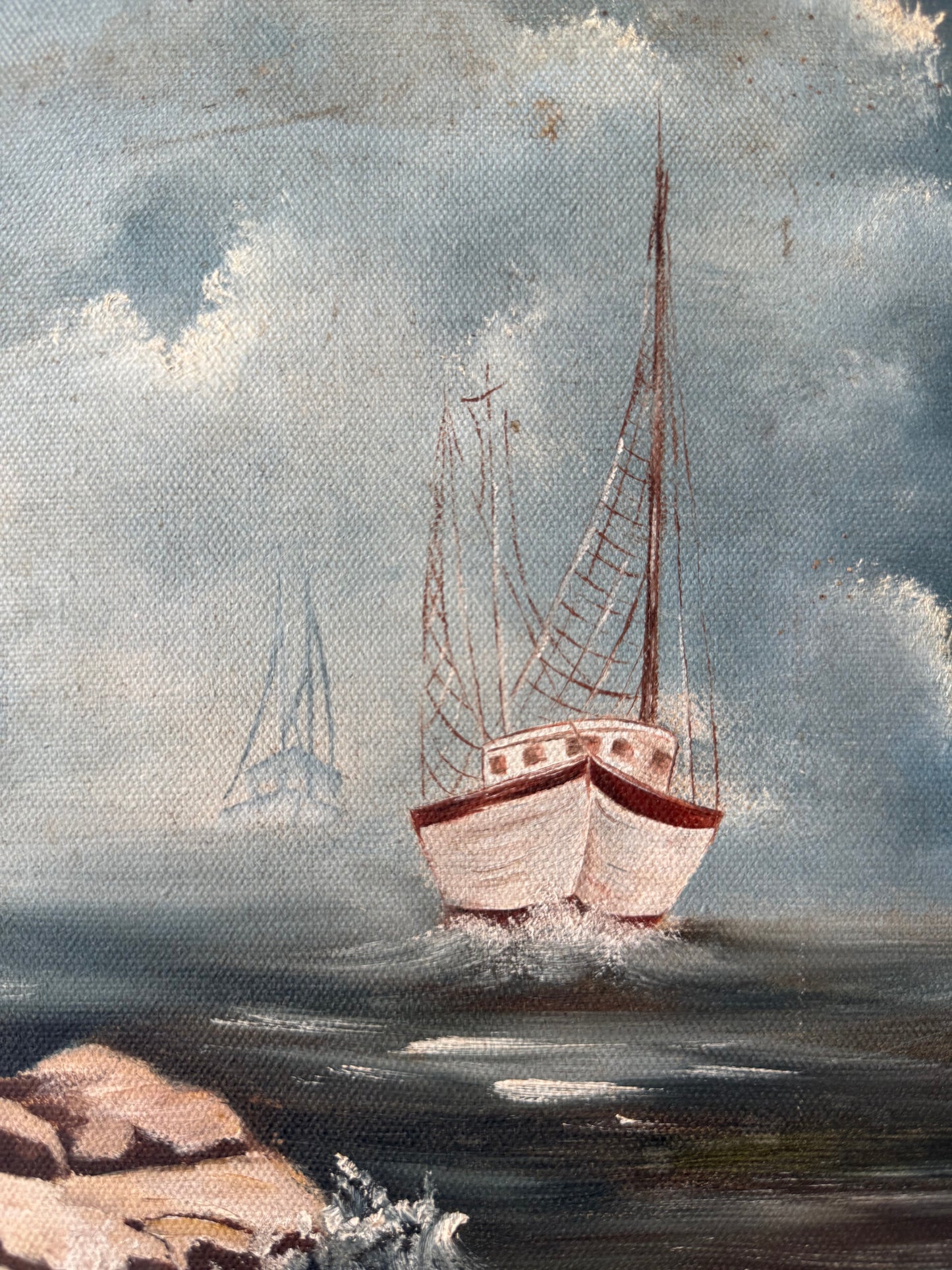 Vintage Oil on Canvas Seascape