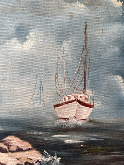 Vintage Oil on Canvas Seascape