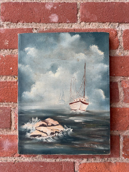 Vintage Oil on Canvas Seascape