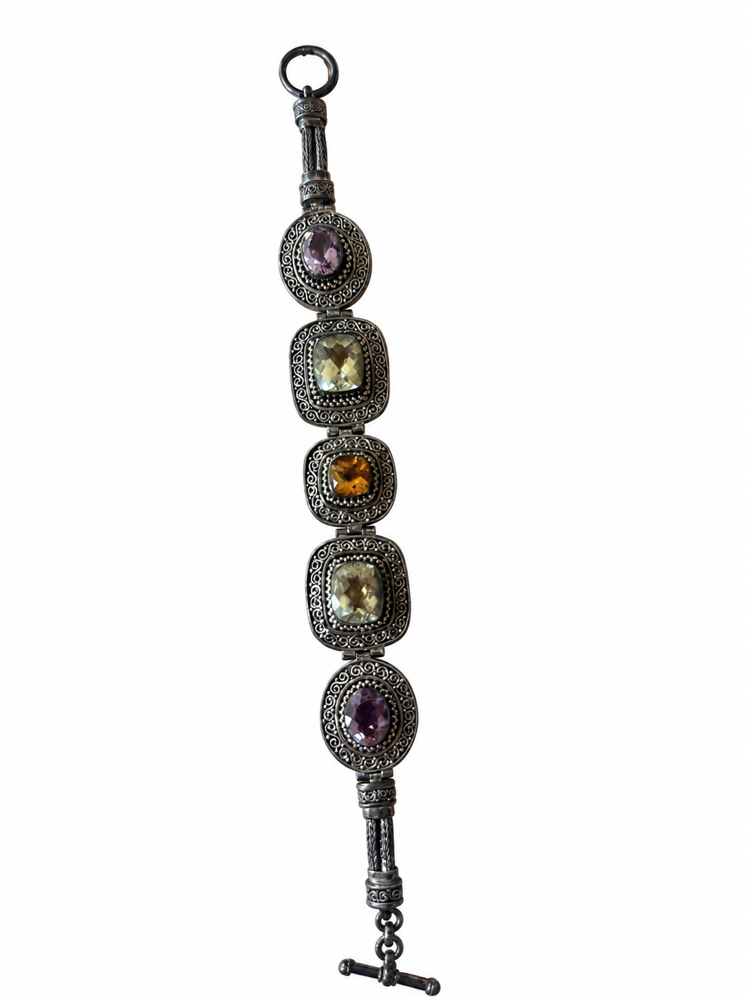 VNTG Suarti Bali Indonesia Sterling Silver 925 Gemstone Byzantine Bracelet